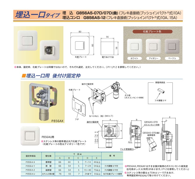 ガスコンセント埋込／都市ガス用 - （ガスコンセント｜埋込一口タイプ
